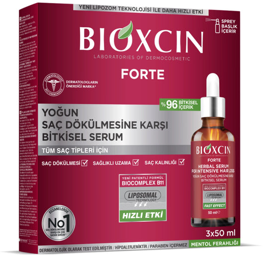 Bioxcin Forte Sérum Antichute (3×50 ml) « Made in Turkey » – Nº1 en Turquie – Chute de Cheveux Sévère, Repousse & Densité – BioComplex B11 – Traitement Intensif 3 Mois