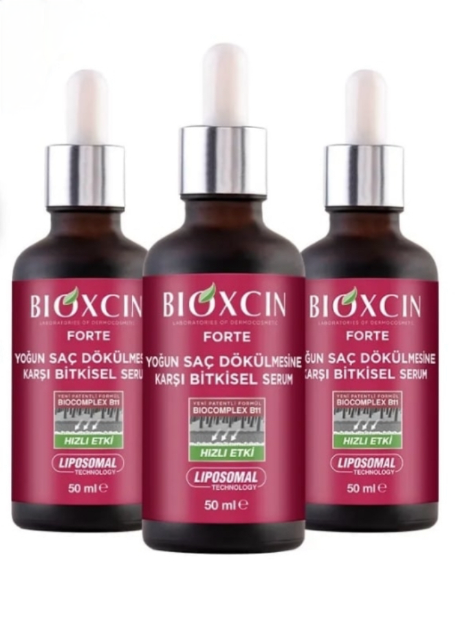 Bioxcin Forte Sérum Antichute (3×50 ml) « Made in Turkey » – Nº1 en Turquie – Chute de Cheveux Sévère, Repousse & Densité – BioComplex B11 – Traitement Intensif 3 Mois